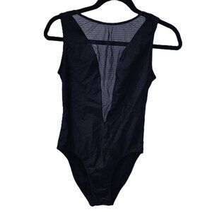 American Apparel Swim Swimsuit Black Plunging V-Neck Mesh One-Piece Size Large